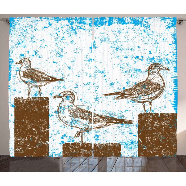 East Urban Home Rustikaler Vorhang Grungy Sketch Seagulls Blau Braun